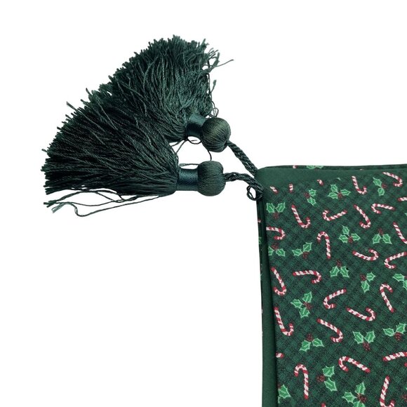 Christmas Table Runner Candy Cane Holly Print Tassels Reversible 70 In - Picture 4 of 7